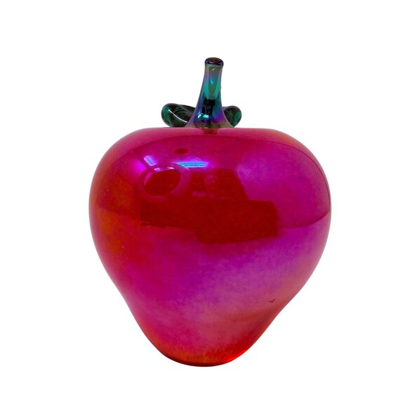 Vintage Glass Eye Studio Red Iridescent Glass Apple Paperweight, Signed GES 99 - Picture 6 of 9